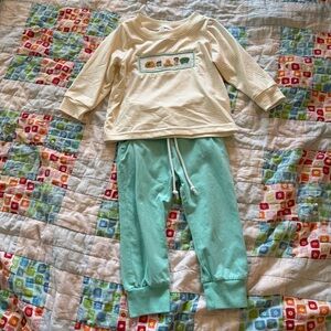 Kids Yellow & Aqua Two-Piece Smocked Fiesta Set